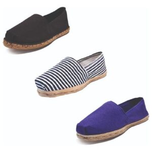 Tripack Alpargata Negro Goma, Ray Azul/blanco Y Morado