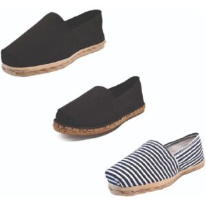 Tripack Alpargata Negro, Negro Goma Y Rayado Azul/blanco