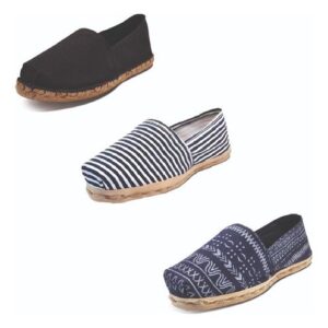 Tripack Alpargata Negro Goma, Ray Azul/blanco Y Azul Étnico