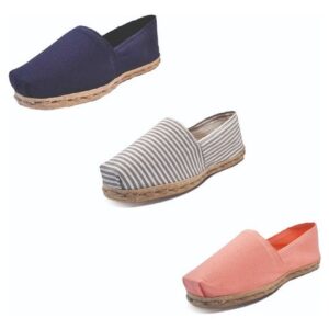 Tripack Alpargata Azul Marino, Ray Gris/blanco Y Coral
