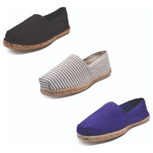 Tripack Alpargata Negro Goma, Ray Gris/blanco Y Morado