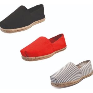 Tripack Alpargata Negro, Rojo Y Rayado Gris/blanco