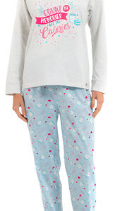 Pijama Mujer Lady Genny J-715 Cotton Estampado Celeste Liso L
