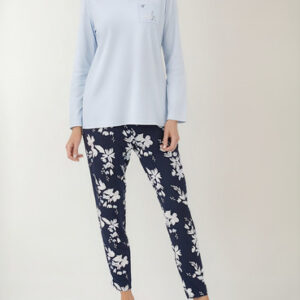 Pijama Mujer Lady Genny J-835 Cotton & Viscosa Celeste Floreado M